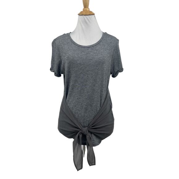 All Saints Shirt Womens S Small Titanium Yato Wool Blend Tie Front Crew Neck Tee - Picture 1 of 16
